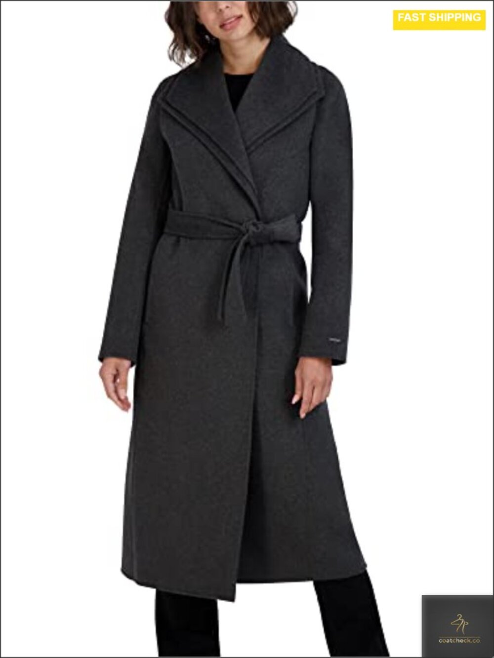 Women's Wool Blend Wrap Coat with Tie Belt Long Double-Faced Slim Fit